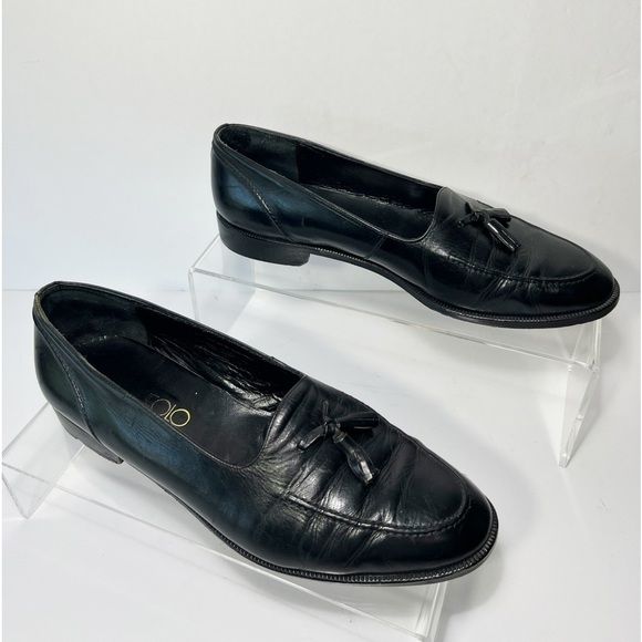 Vito Rufolo Black Italian Leather Tassled Slip On Loafers Mens size 11.5 - Picture 1 of 9